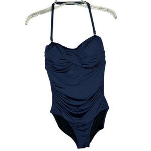 Garnet Hill Ruched Bandeau One Piece Navy bathing Suit. Size 4.